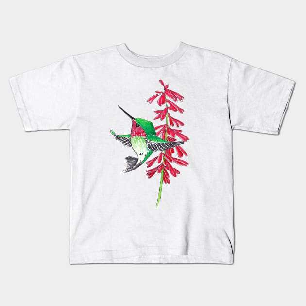 Lil Red Humming Bird Kids T-Shirt by Dwaynehamiltonartist